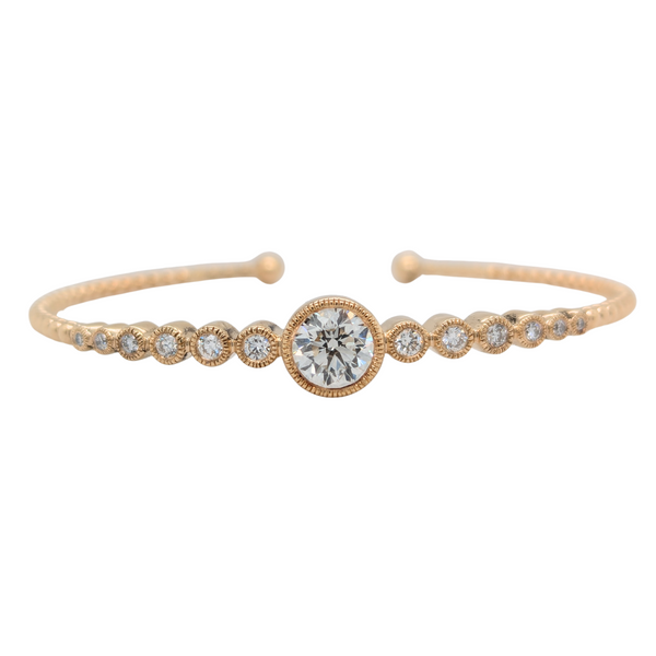 Estate: 14K Yellow Gold Cuff Bracelet 1.10CT Diamond Center