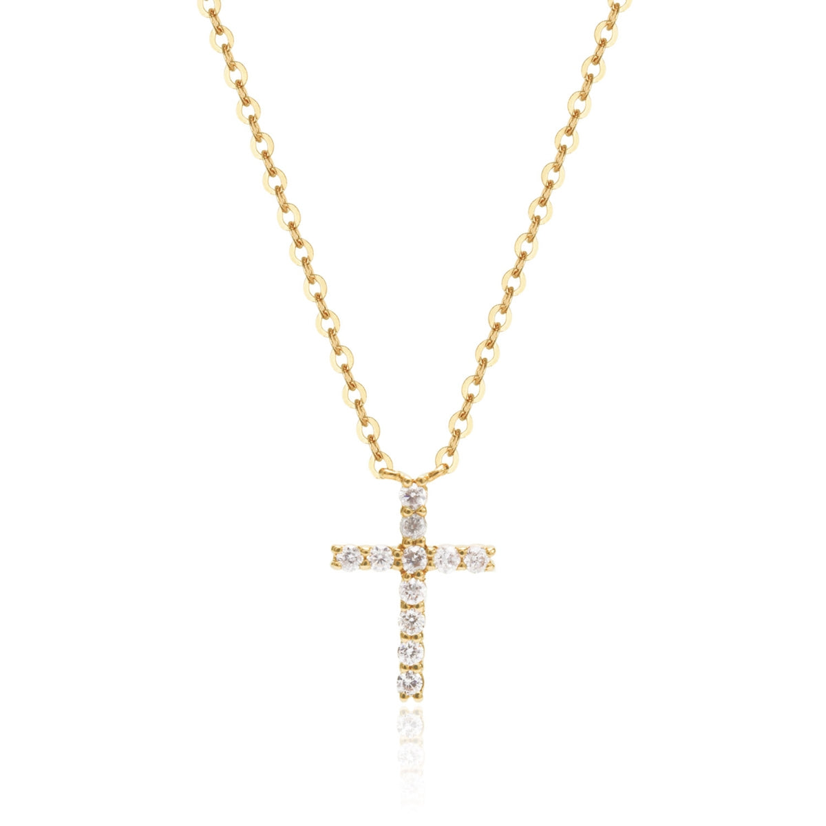 14K Yellow Gold .10CTW Diamond Cross Necklace