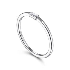 14K White Gold Baguette Diamond .04CT Bar Set Band S1864678