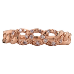 14K Rose Gold Pink Diamond Chain Link Style Ring