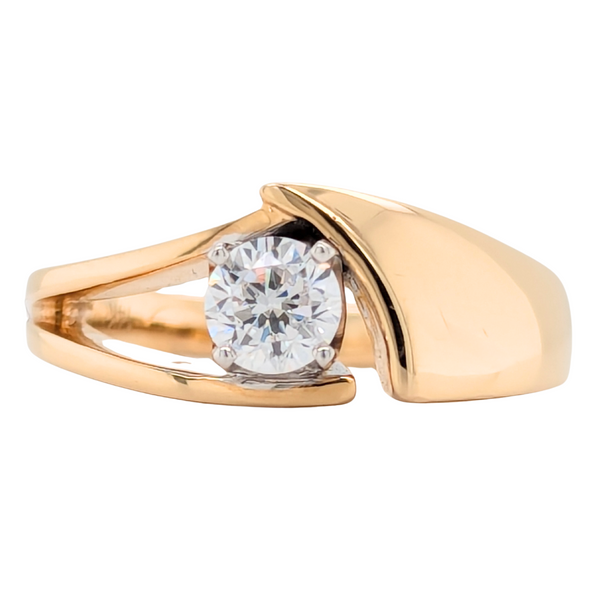 14K Yellow Gold Solitaire Prong Set Unique Ring - Holds a 3/4CT