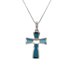 Sterling Silver Inlaid Cross with Turquoise Necklace 18"