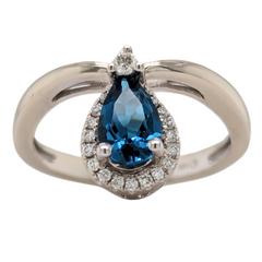 14K White Gold London Blue Topaz Asymmetrical Fashion Ring
