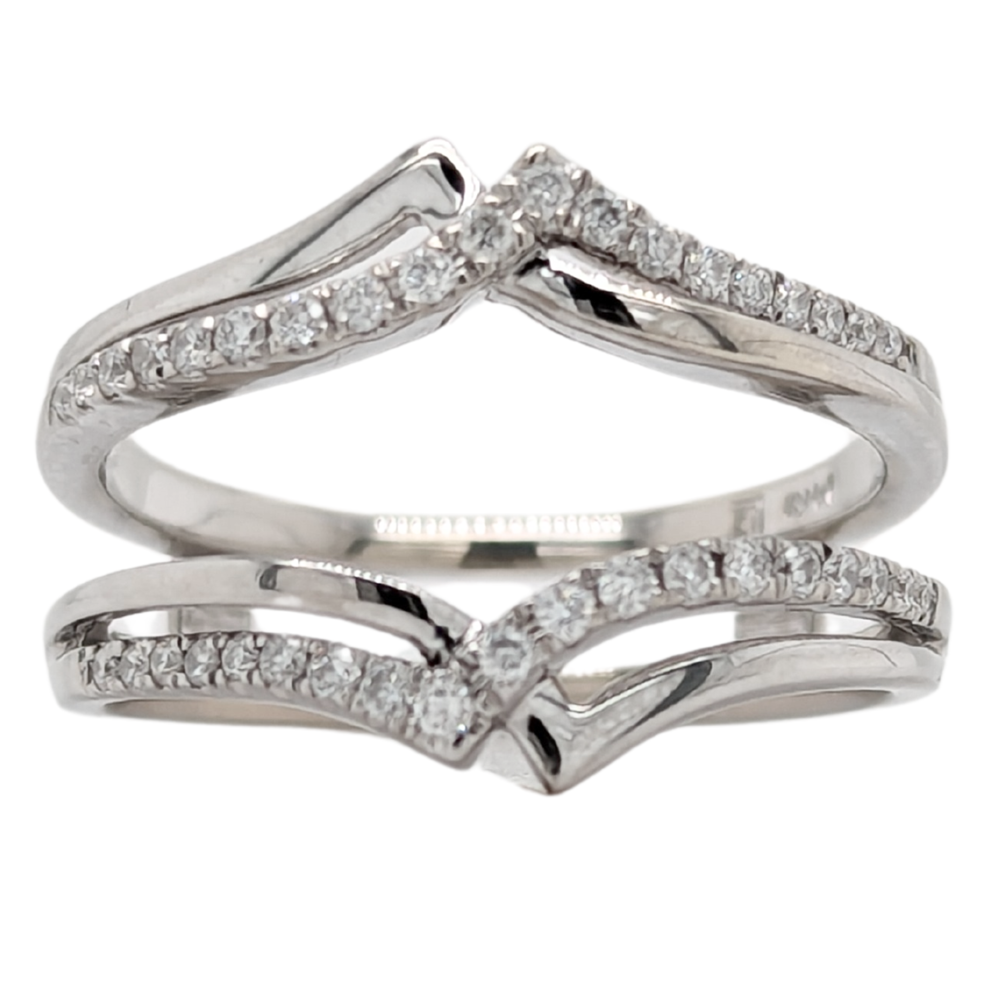 Estate: 14K White Gold Diamond Double V Ring Guard