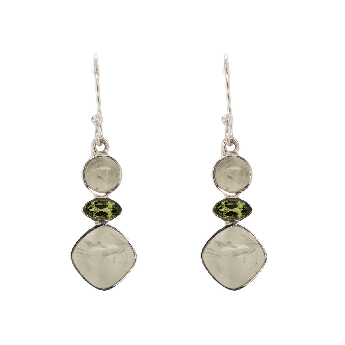 Sterling Silver Prehnite and Peridot Dangle Earrings