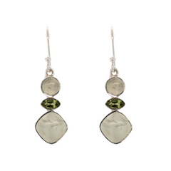 Sterling Silver Prehnite and Peridot Dangle Earrings