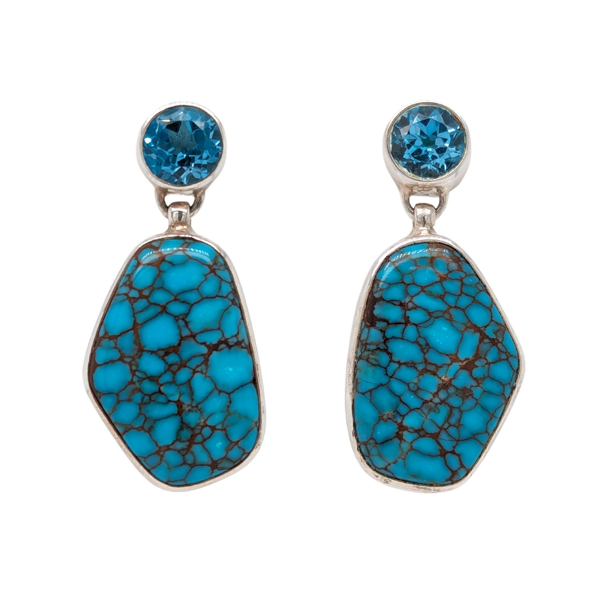 Sterling Silver Blue Topaz & Turquoise Dangle Earrings