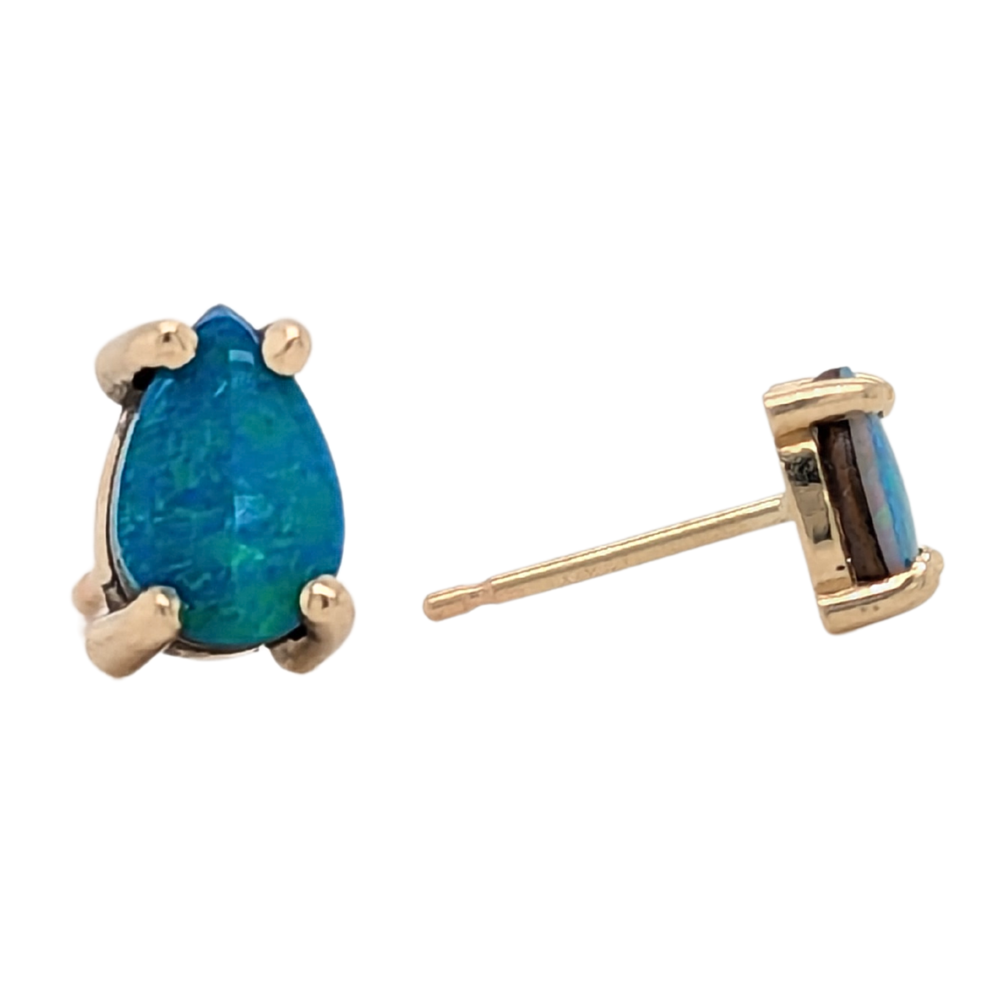 14K Yellow Gold Australian Opal Stud Earrings