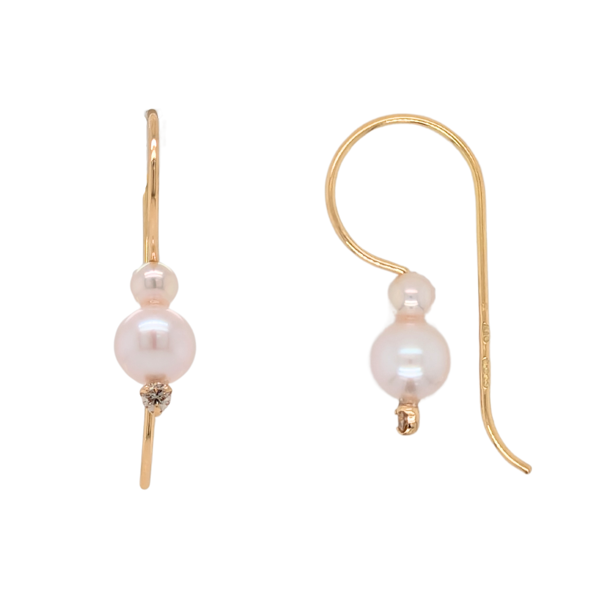 14K Gold Pearl Dangle Earrings with Diamond