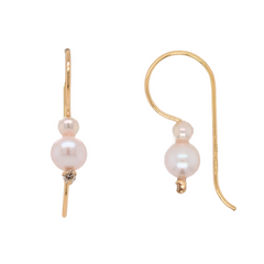 14K Gold Pearl Dangle Earrings with Diamond