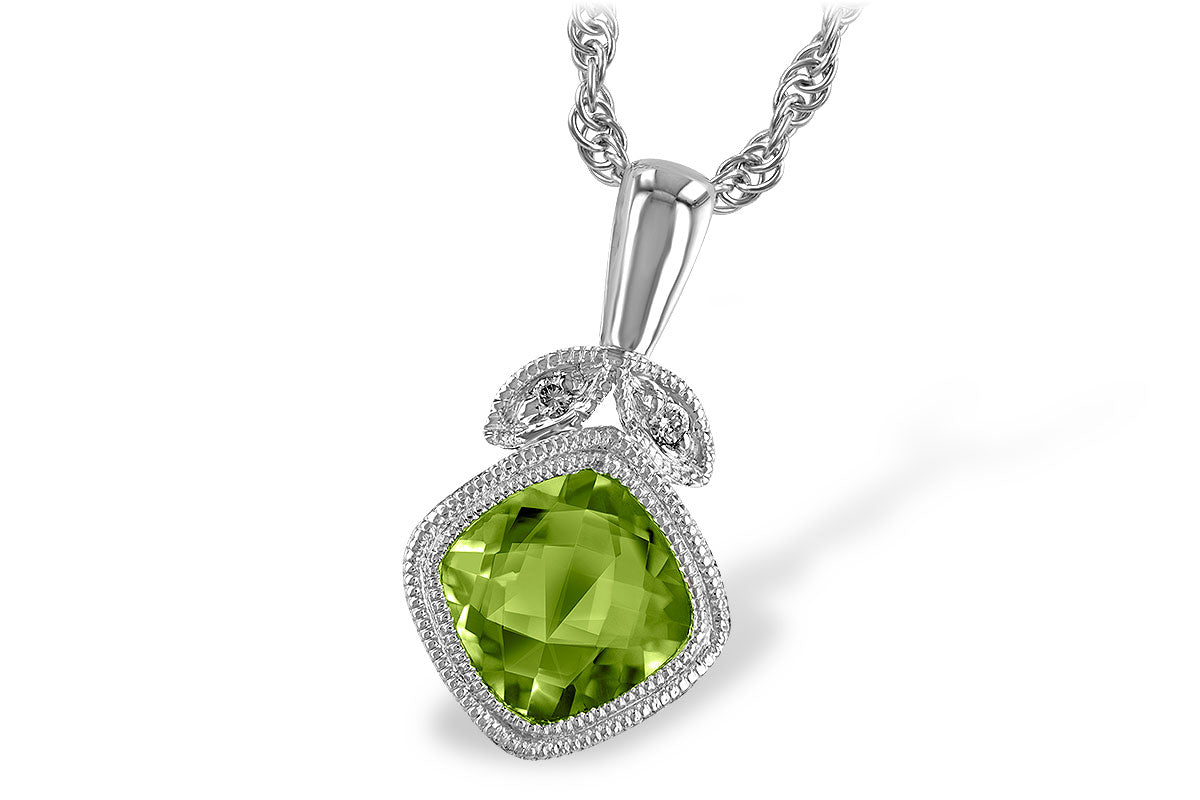 14K White Gold Peridot Necklace with Diamond Accents