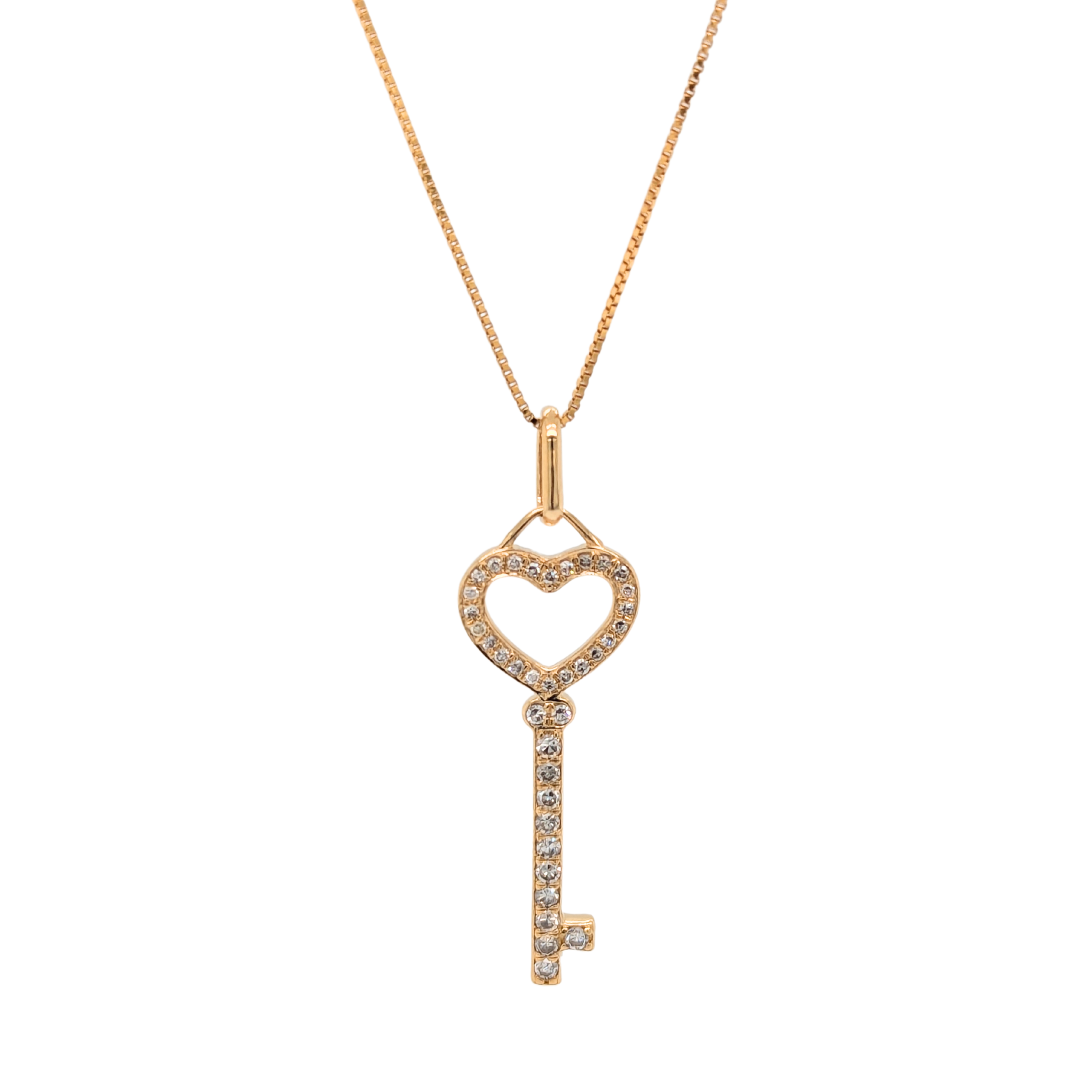 14K Yellow Gold Diamond Key Necklace