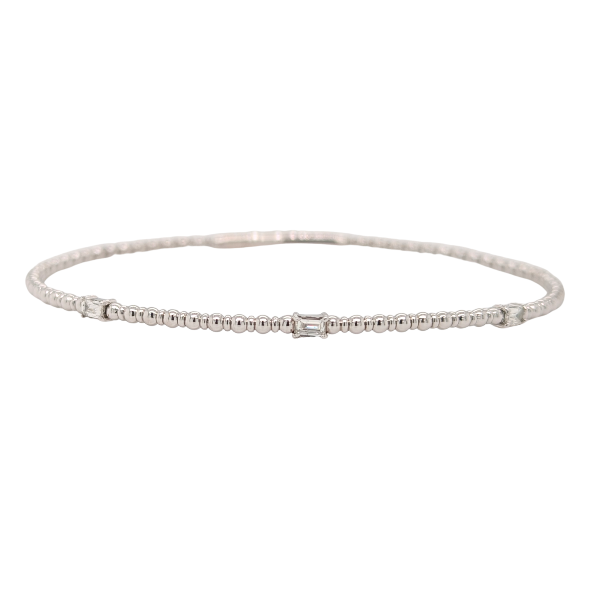 14K White Gold Baguette Station Flex Bracelet