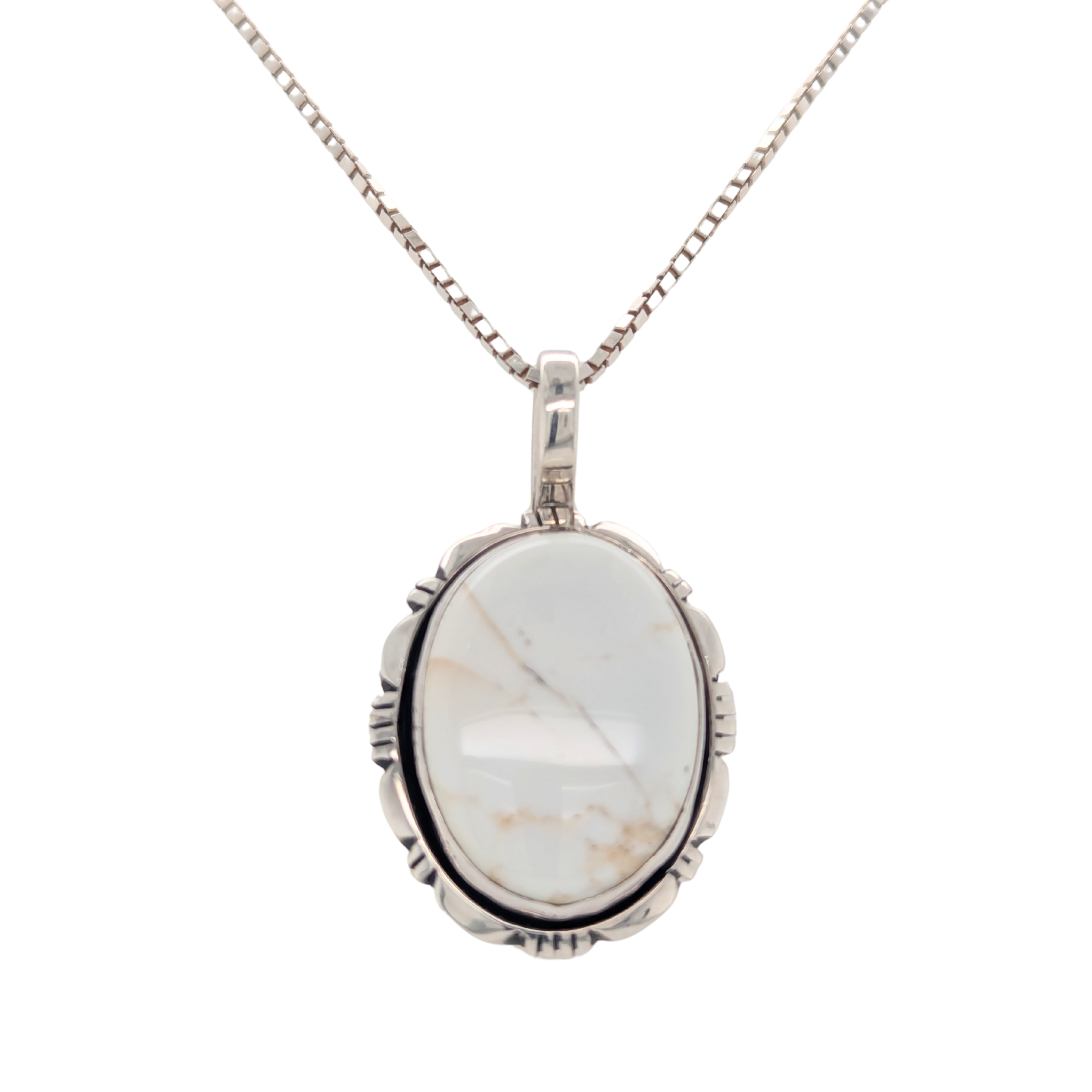Estate: Sterling Silver White Buffalo Turquoise Necklace 28"