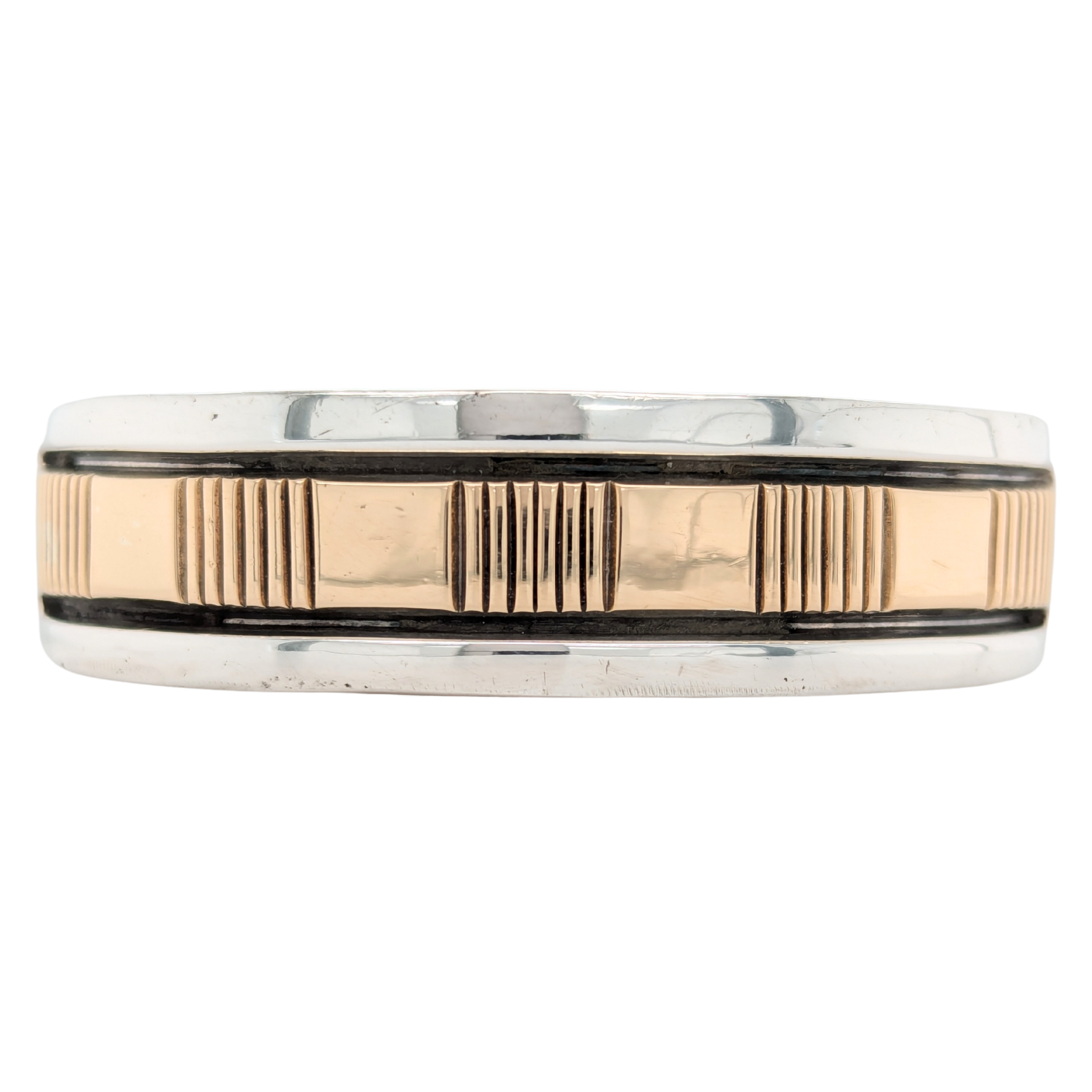 Estate: Sterling Silver & 14K Gold Navajo Signed Cuff Bracelet