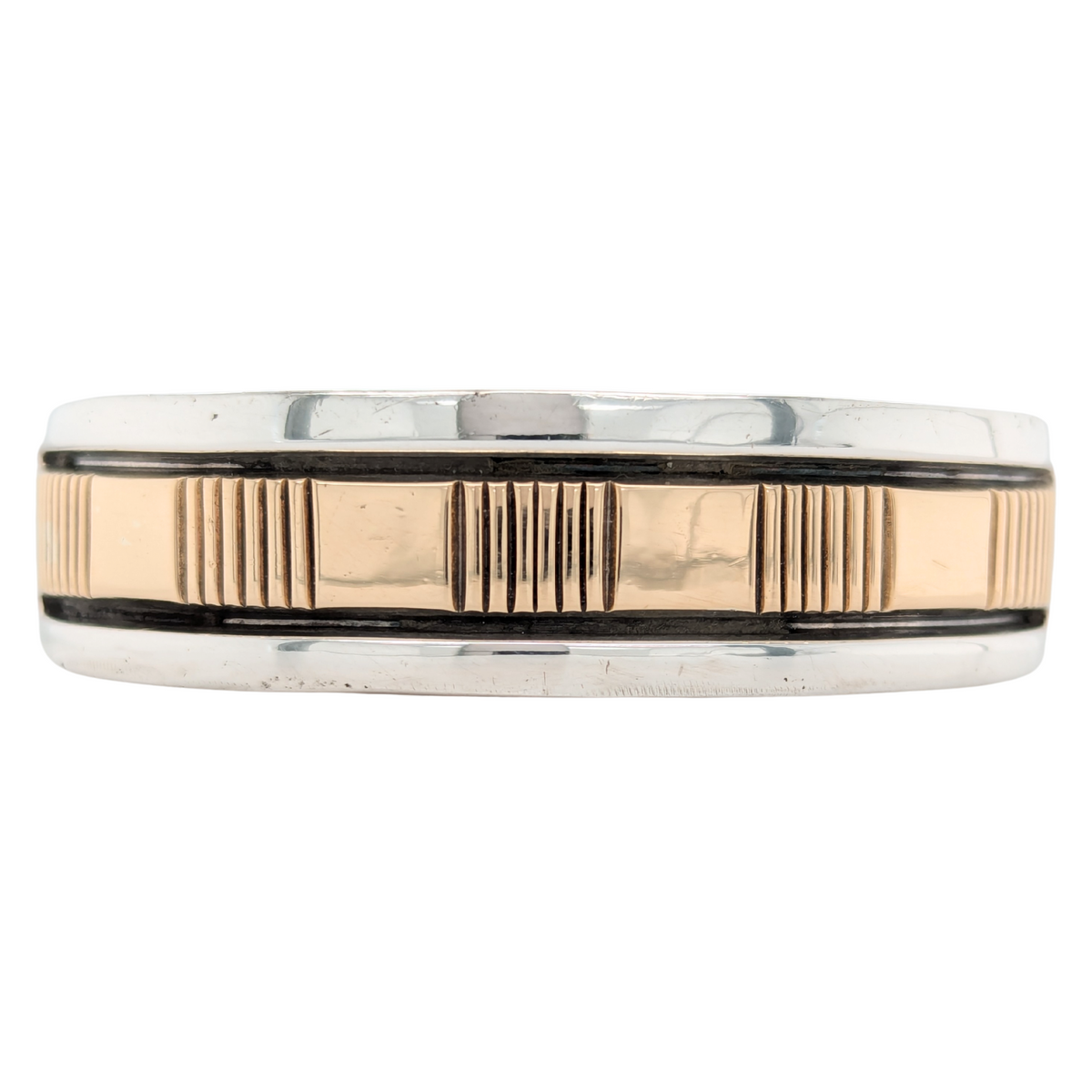 Estate: Sterling Silver & 14K Gold Navajo Signed Cuff Bracelet