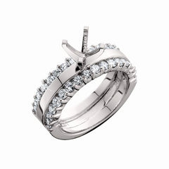14K White Gold Wide Double Ring Diamond Engagement Ring Semi-Mount