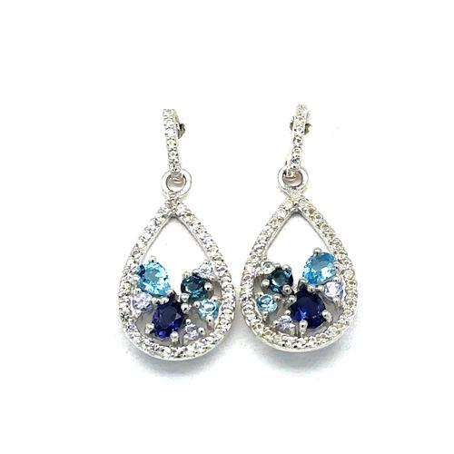 Sterling Silver Blue Multi-Gem Multi-Blue Sprinkle Earrings