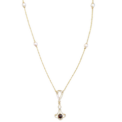 Estate: 14K Yellow Gold Pearl & Garnet Lavalier Necklace
