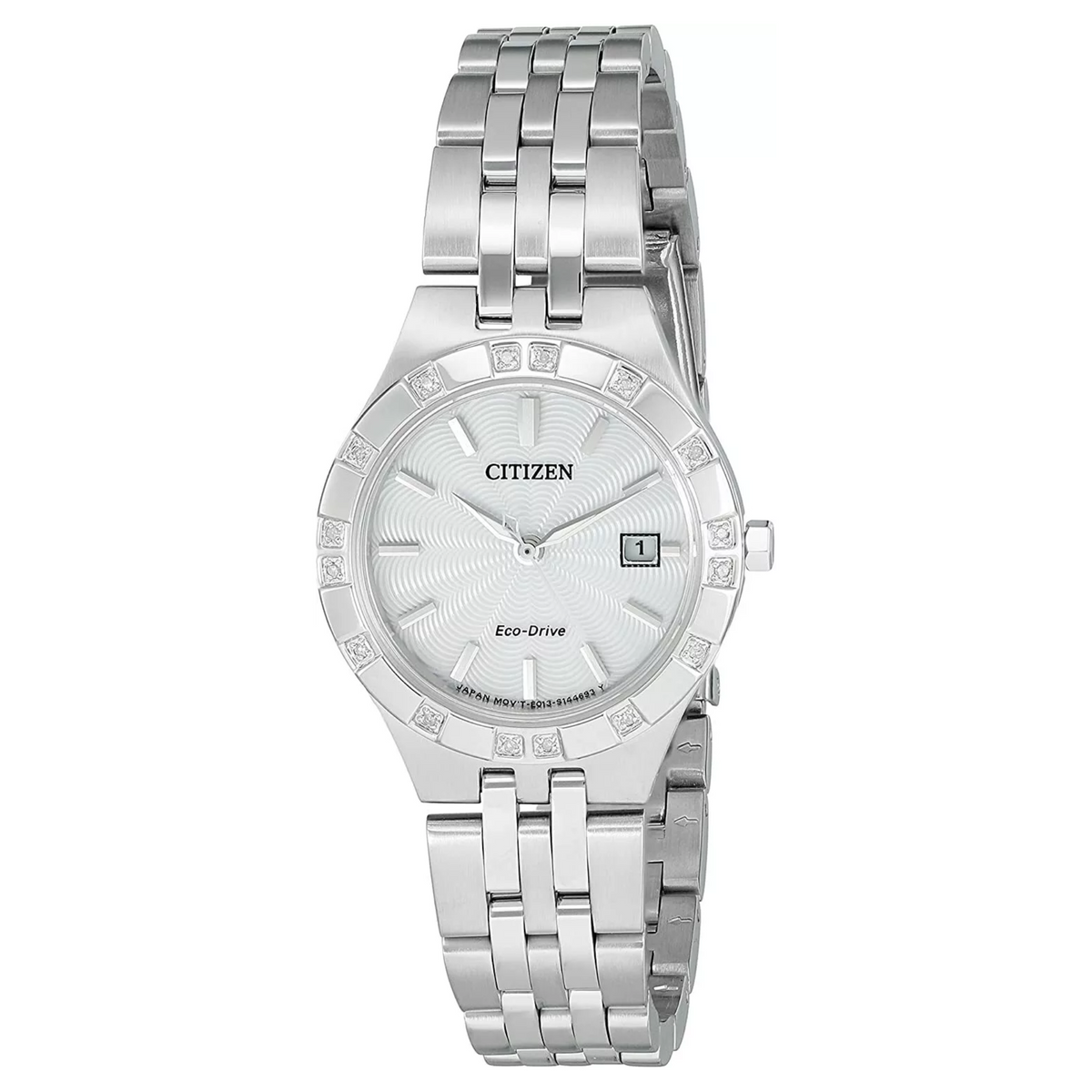 Citizen Eco Drive All Silver Diamond Bezel with Date Watch EW2330-51A