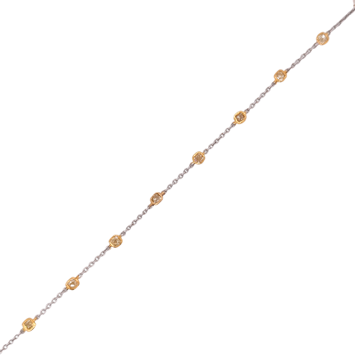 14K Two Tone Cushion Cut Yellow Diamond Station Bracelet