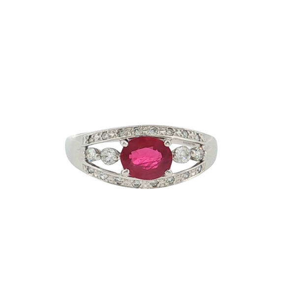 Estate Platinum .77ct Oval Ruby .20ctw Diamond Ring
