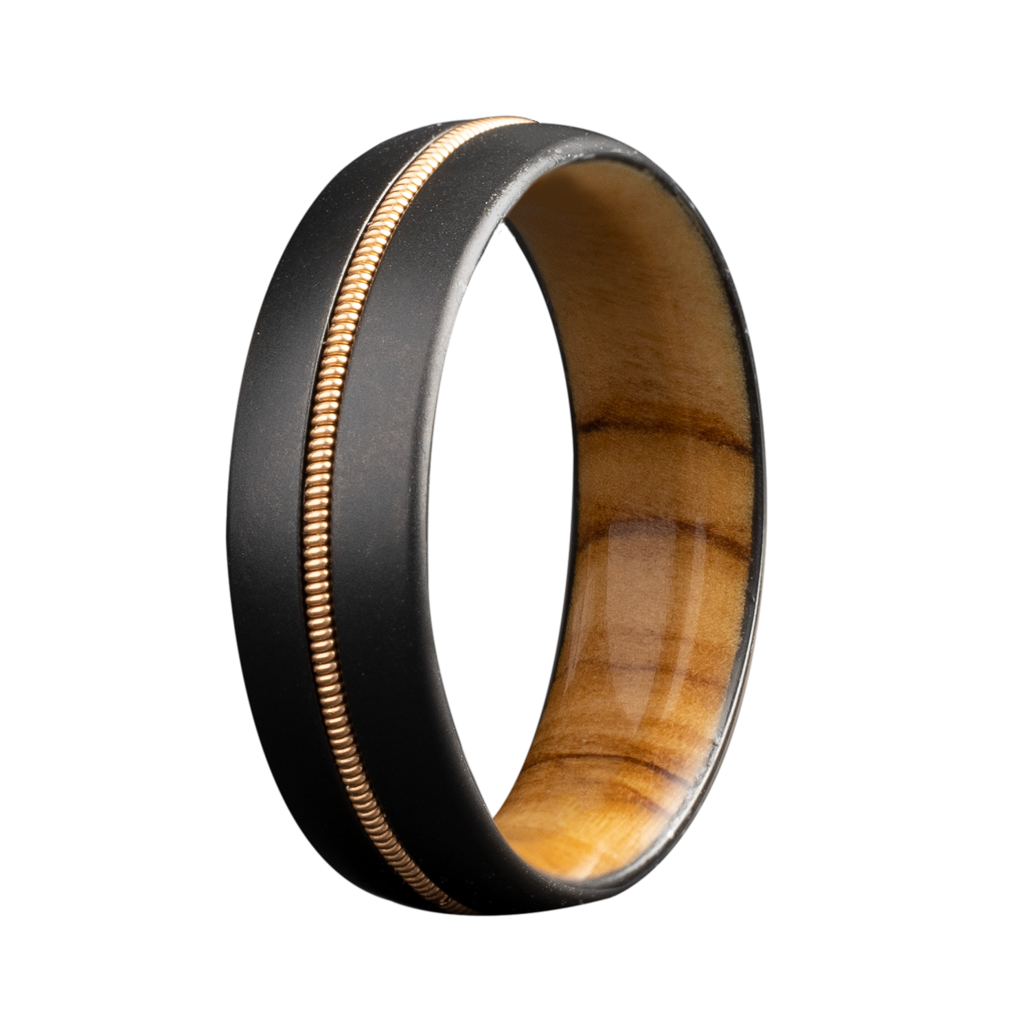 Men's Guitar String Ring with Olive Wood & Zirconium - Size 10