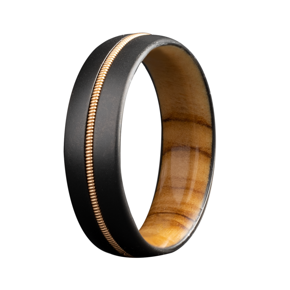 Men's Guitar String Ring with Olive Wood & Zirconium - Size 10