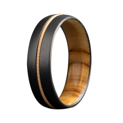 Men's Guitar String Ring with Olive Wood & Zirconium - Size 10