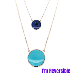 Sterling Silver Turquoise & Lapis Lazuli Reversible Disc Necklace