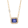 14K Gold 2.43CT Emerald Cut Tanzanite Necklace with Paperclip Chain