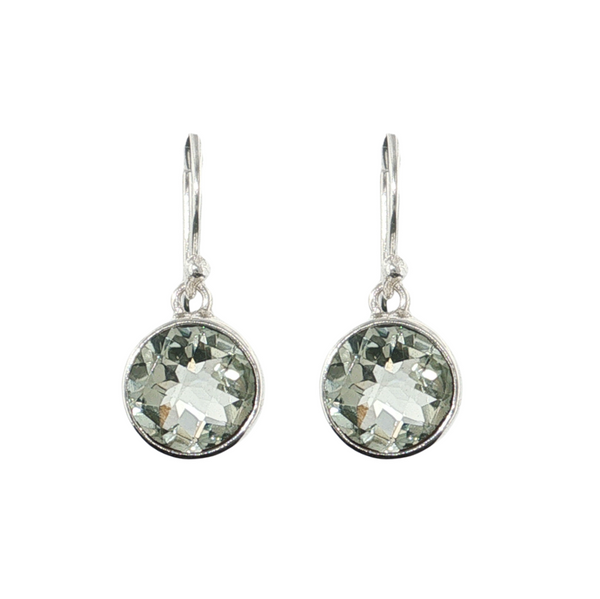 Sterling Sliver Round Prasiolite Dangle Earrings
