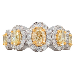 14K Gold Graduated Oval Natural Yellow Diamond Halo Ring