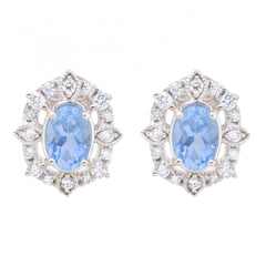 14K White Gold Aquamarine Vintage Style Stud Earirngs