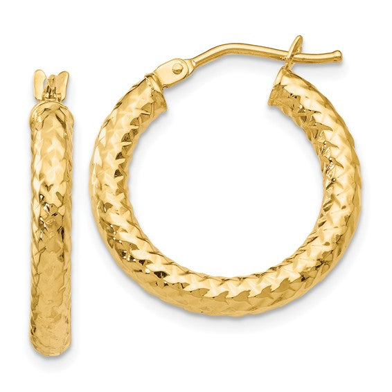 14K Yellow Gold 22MM Textured Hoop Earrings