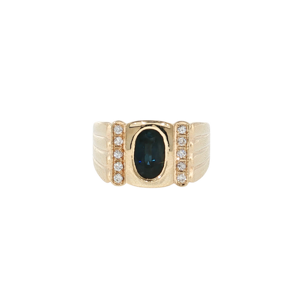 Estate 14kt Yellow Gold 2ct Sapphire .10ctw Diamond Mens Ring