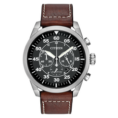 Citizen Eco Drive Avion Brown Leather Chronograph Watch CA4210-24E