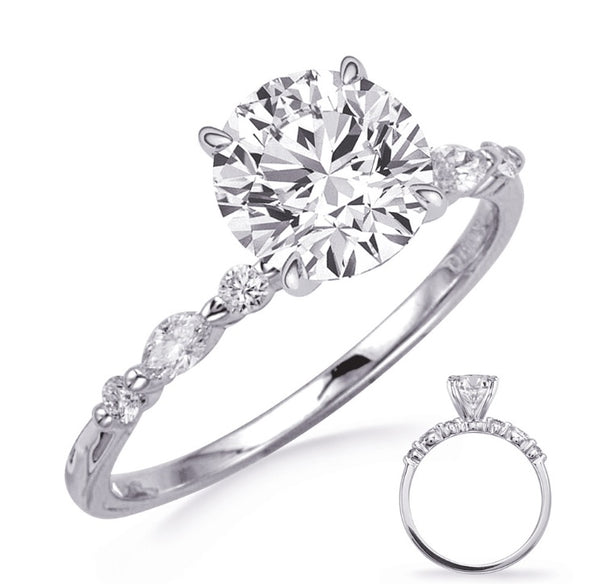 14K White Gold Marquise & Round Diamond Engagement Semi-Mount