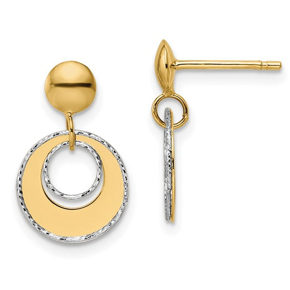14K Two Tone Circle Dangle Earrings