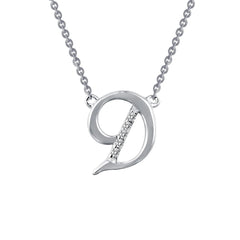 Sterling Silver Initial "D" Script Necklace With Simulated Diamonds