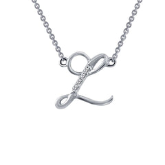 Sterling Silver Initial "L" Script Necklace with Simulated Diamonds