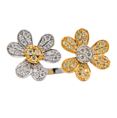 14K Yellow & White Diamond Double Flower Statement Ring