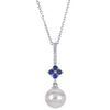 14K Gold Sapphire Diamond and Pearl Linear Pendant with Chain