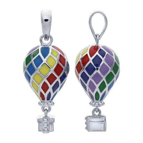 Sterling Silver 3-D Enamel Hot Air Balloon Heart Necklace