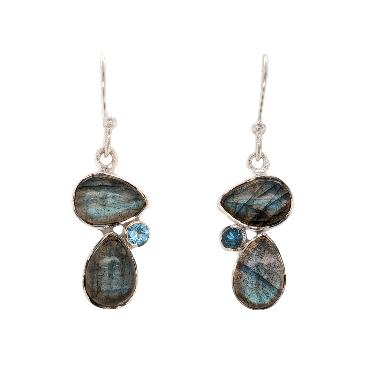 Sterling Silver Labradorite & Topaz Dangle Earrings