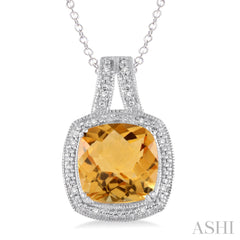 Sterling Silver Cushion Cut Citrine Necklace