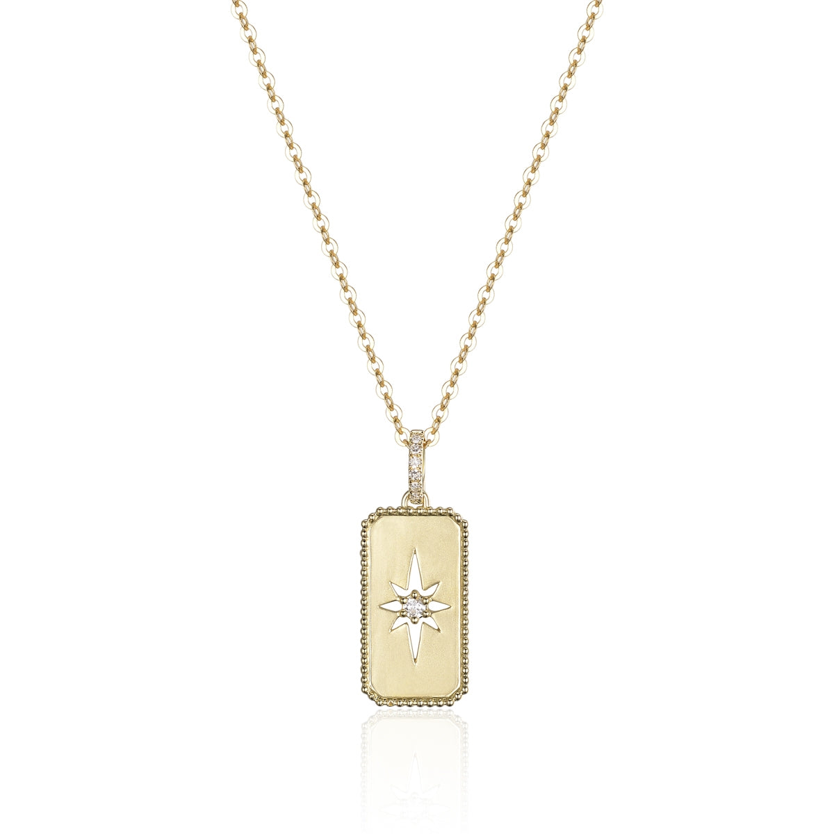14K Gold Starburst Diamond Tag Necklace