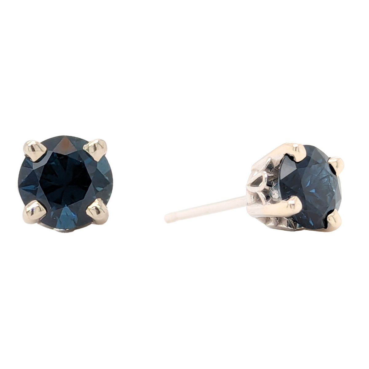 14K White Gold Scroll Ceylon Blue Sapphire Stud Earrings
