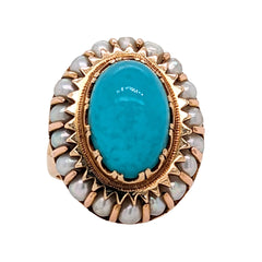 Estate: 14K Yellow Gold Chrysoprase and Pearl Statement Ring