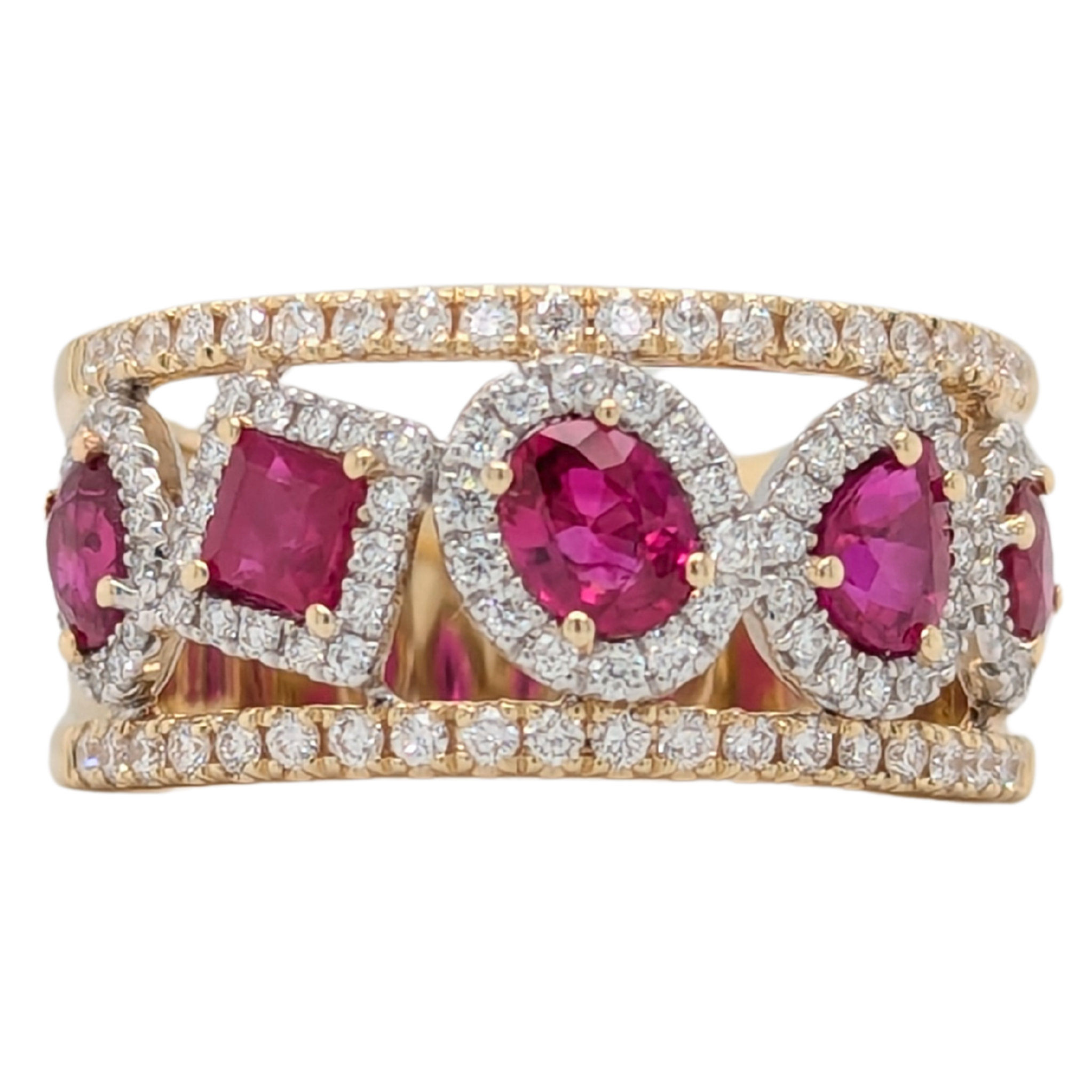 14K Gold Multi-Shape Ruby & Dimaond Band